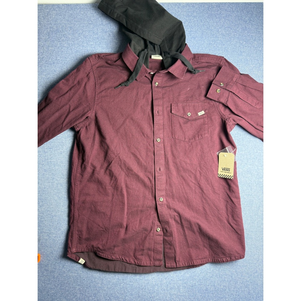 Vans Tranz Fusion LA Hooded Button Down Shirt Mens Medium Burgundy VN0A7Y2R4QU